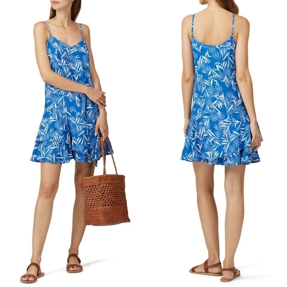 Thakoon Collective Blue Leaf Ruffle Short Slip Dress Size 0 - Picture 1 of 8
